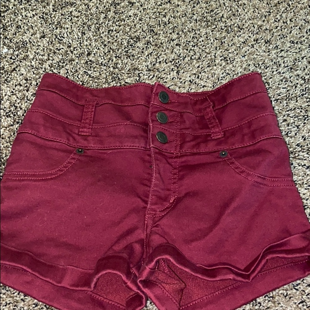 burgundy jean shorts